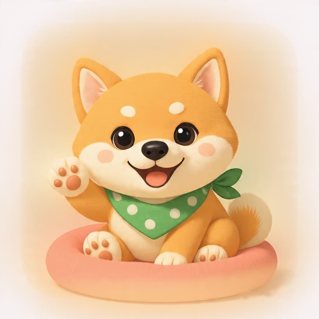 Floopie, a smiling Shiba Inu mascot